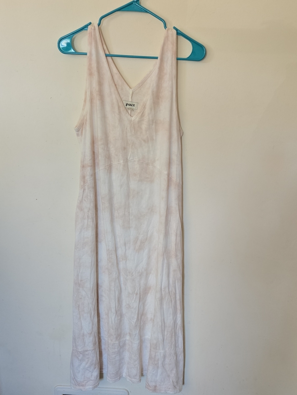 Pact Festival Summer Pale Pink Tie-Dye  Maxi Dress Size Large Organic Cotton